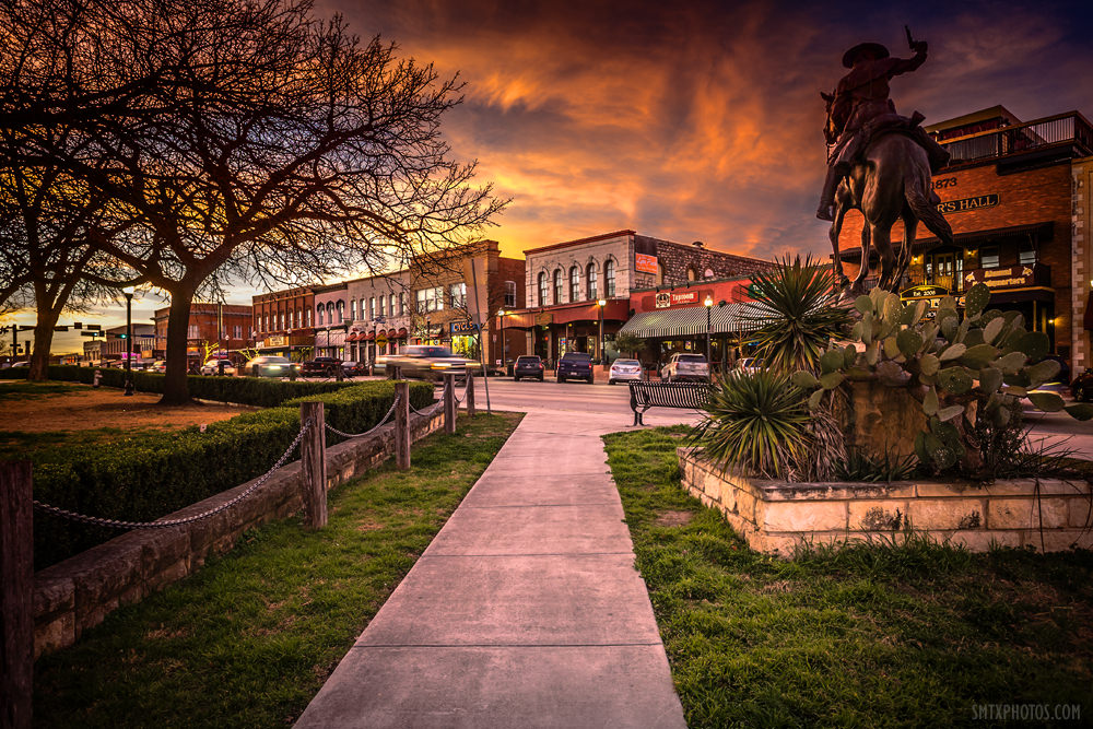 Sunset on The Square in Downtown San Marcos, TX