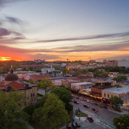 Sunset on The Square in downtown San Marcos, TX.