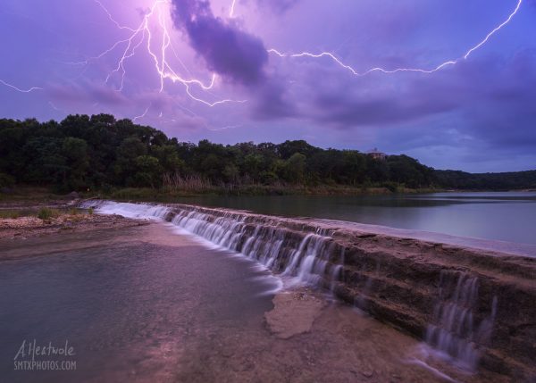 Lightning strike on the Blanco River at 5 Mile Dam.