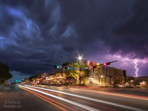 A powerful spring thunderstorm rolls into downtown San Marcos.